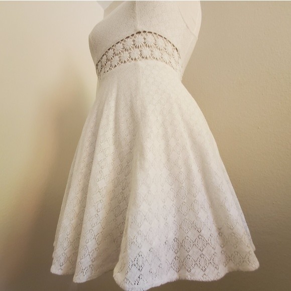 Free People mini dress floral ivory lace crochet daisy waist grad bridal small 0 - Picture 6 of 9